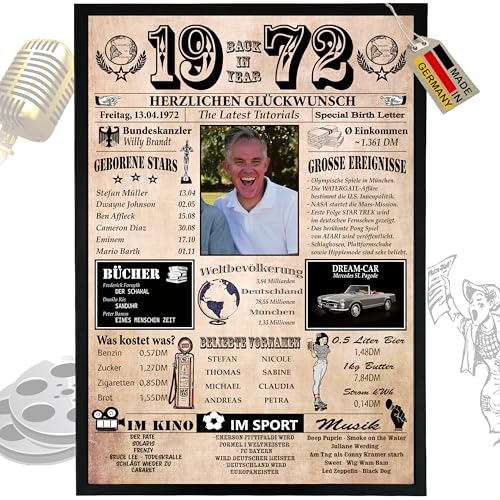 DUOMIO Zum 53. Geburtstag | 1972 – 6 Felder PERSONALISIERBAR! Back in Year 1972 – Jahreschronik zum 53. Geburtstag für Frauen & Männer – Ausdruck auf 400g/qm Premium Papier von DUOMIO