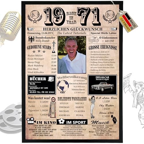 DUOMIO Zum 54. Geburtstag | 1971 – 6 Felder PERSONALISIERBAR! Back in Year 1971 – Jahreschronik zum 54. Geburtstag für Frauen & Männer – Ausdruck auf 400g/qm Premium Papier von DUOMIO