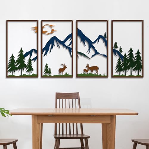 DUOOLN 4 StüCk Metall Bergblick Wanddekoration，Schwarze Linie Malerei Wandbehang，Abstraktes Minimalistisches Rustikales NatüRliches Haus Wandschild Garten Home Decor Skulptur von DUOOLN