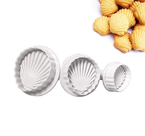 DUORUI 3 Stück Ausstechformen Plunger Keks Fondant Kuchenform Kunststoff für Kinder DIY Backwerkzeug Dekorieren Muschelmuster von DUORUI