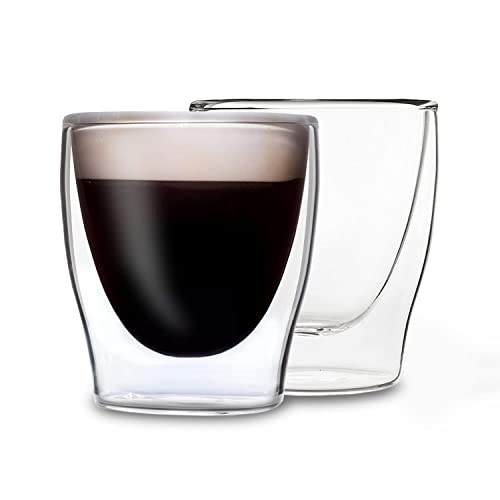 DUOS® Espressotassen Glas 2x80ml, Doppelwandige Gläser Latte Macchiato, Doppelwandige Kaffeegläser, Teegläser, Cappuccino Gläser, Eiskaffee Gläser Thermogläser doppelwandig, Latte Macchiato Gläser Set von DUOS