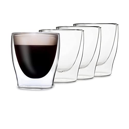 DUOS® Espressotassen Glas 4x80ml, Doppelwandige Gläser Latte Macchiato, Doppelwandige Kaffeegläser, Teegläser, Cappuccino Gläser, Eiskaffee Gläser Thermogläser doppelwandig, Latte Macchiato Gläser Set von DUOS