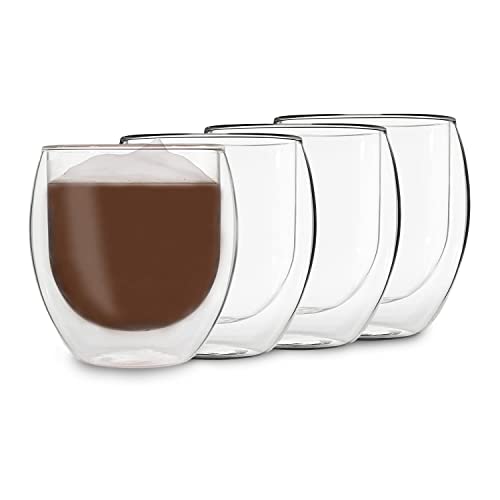 DUOS® Jumbo Latte Macchiato Gläser Set 4x410ml, Doppelwandige Gläser Latte Macchiato, Doppelwandige Kaffeegläser, Teegläser, Cappuccino Gläser Eiskaffee Gläser Thermogläser doppelwandig Espressotassen von DUOS