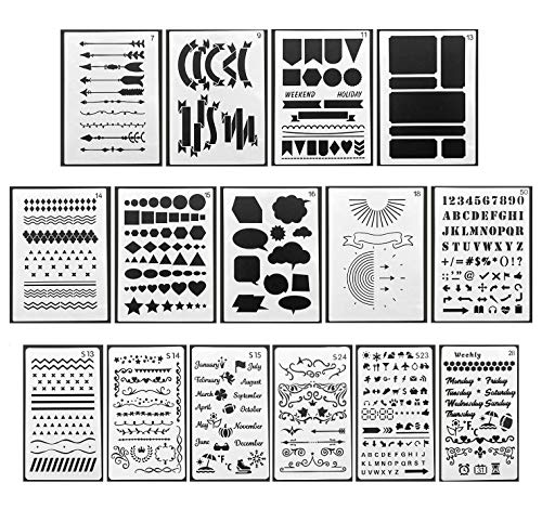 DUOUPA Zeichenschablonen Bullet Journal Schablone Set aus Kunststoff 15 Stück Schablonen Muster-Schablonenmalerei für Scrapbooking DIY von DUOUPA