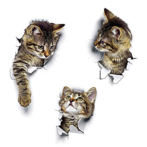 Wandsticker Wandaufkleber 3D Katzen Wandtattoo Kombination WC-Aufkleber Wasserdichte Kühlschrankaufkleber Türaufkleber Küche Wand Dekor von DUOUPA