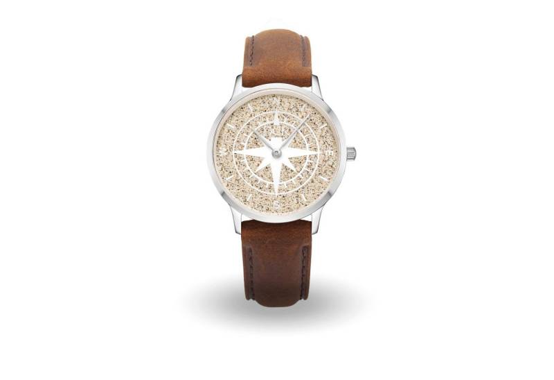 DUR Uhr DUR Schmuck: Uhr 40er "Kompass" mit Strandsand, matt, Lederband braun von DUR