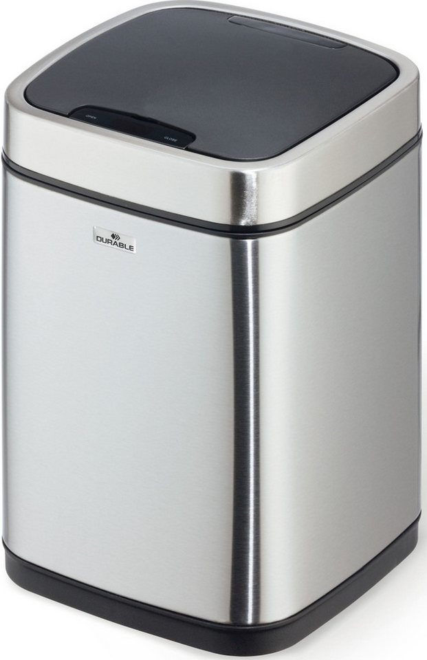DURABLE Papierkorb Abfalleimer No Touch 6 L Edelstahl rechteckig 210x315x210mm (4 Stück) von DURABLE