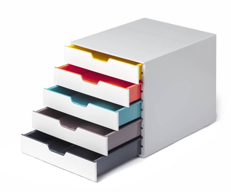 DURABLE Schubladenbox VARICOLOR, Durable 762527 Schubladenbox A4 (Varicolor Mix) 5 Fächer, mit Etikette von DURABLE