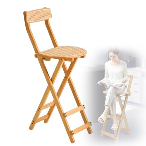DURAGS Barhocker klappbar mit Rattan-Rückenlehne und Fußstütze, Tragbarer Tresenhocker, Küchen-Frühstückshochstuhl, Sitzhöhe 61,5 cm, Natur von DURAGS
