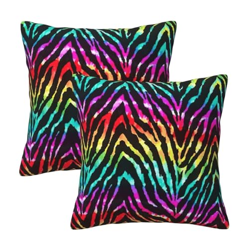 DURAGS Farbenfrohes Regenbogen-Zebra-Überwurfkissen, quadratischer Taillenkissen, Kissenbezug, vielseitig für jeden Raum von DURAGS