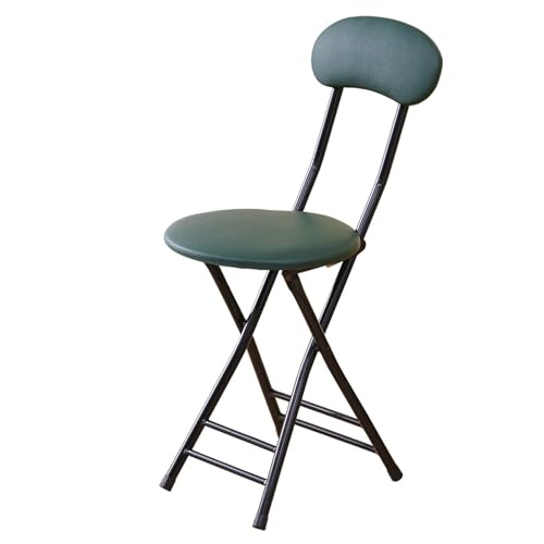 DURAGS Sitzhöhe 47 cm Klapphocker mit Rückenlehne, Tragbarer Zusammenklappbarer PU Gepolsterter Küchenstuhl, Frühstücks-Camping Außenhocker (Color : Green) von DURAGS