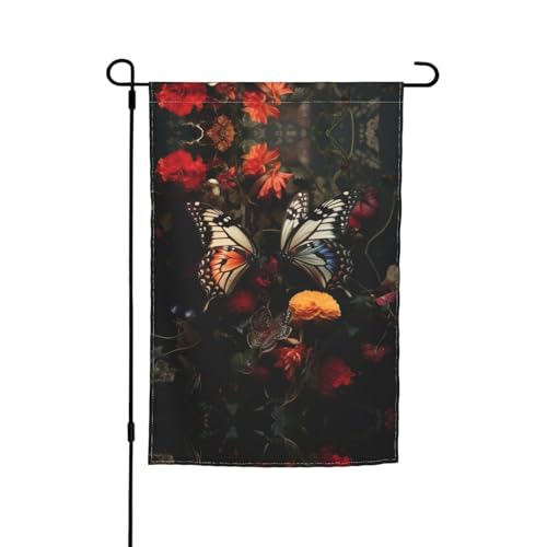 Gartenflagge mit Schmetterling, küssende Blumen, 30,5 x 45,7 cm, saisonale Dekorationen für Bauernhaus, Urlaub, Frühling, Outdoor von DURAGS