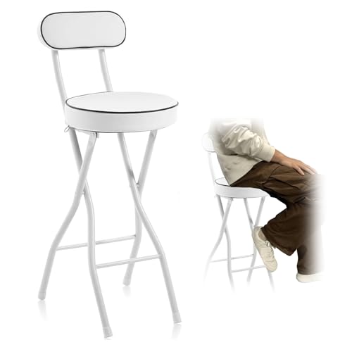 Gepolsterter Barhocker Klappbar, 55–75 cm Hoher Tresenstuhl mit Rückenlehne und Fußstütze, Weißer kompakter Runder Küchenhocker, Frühstückshocker für Erwachsene ( Color : 1pc , Size : 60cm/24inch ) von DURAGS