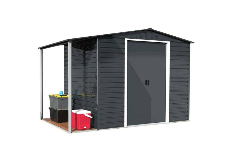 DURAMAX Gerätehaus DURAMAX Metall-Alpine 2,4x1,8m mit Anbau, BxT: 320,9x183 cm, in Anthrazit mit 0,31mm Wandstärke von DURAMAX