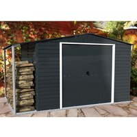 DURAMAX Metall-Gerätehaus Alpine 3x2,4m mit Anbau Gerätehaus aus Metall in Anthrazitgrau, Geräteschrank mit 0,31 mm Wandstärke Gartenhaus von DURAMAX