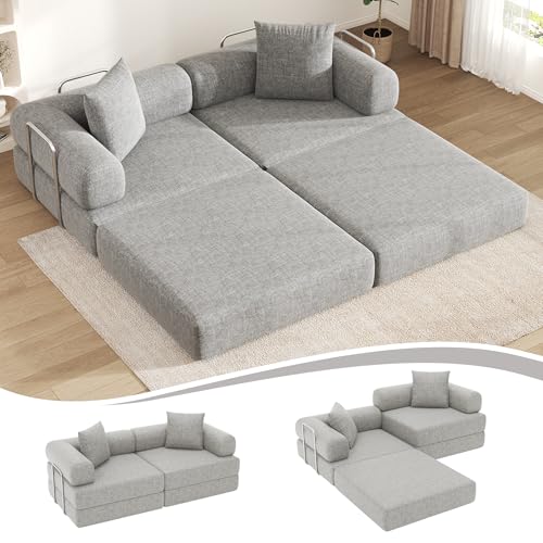 DURASPACE 199cm Schlafsofa, klappbare Matratze mit festem Rahmen, bequemer ausklappbarer Futon, modularer Loveseat ohne Federkern für das Wohnzimmer (Chenille-Grau) von DURASPACE