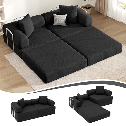 DURASPACE 199cm Schlafsofa, klappbare Matratze mit festem Rahmen, bequemer ausklappbarer Futon, modularer Loveseat ohne Federkern für das Wohnzimmer (Chenille-Schwarz) von DURASPACE