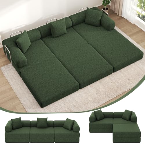 DURASPACE 298.5cm Klappbares Schlafsofa, Bodenschlafsofa mit festem Rahmen, übergroßes modulares Sofa für das Wohnzimmer, Keine Montage erforderlich (Chenille-Grün) von DURASPACE