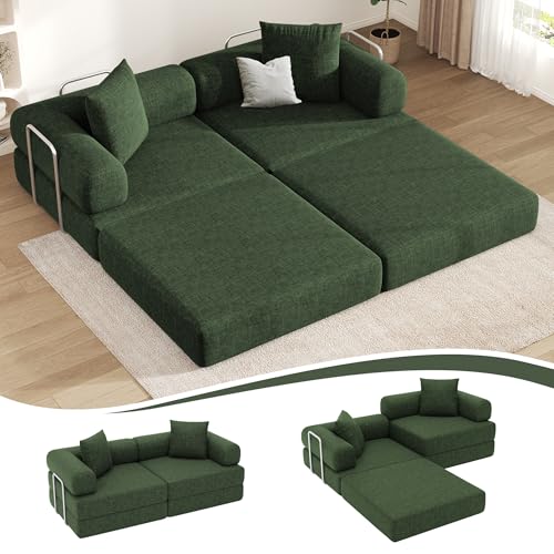 DURASPACE 78.4'' Schlafsofa, klappbare Matratze mit festem Rahmen, bequemer ausklappbarer Futon, modularer Loveseat ohne Federkern für das Wohnzimmer (Chenille-Grün) von DURASPACE