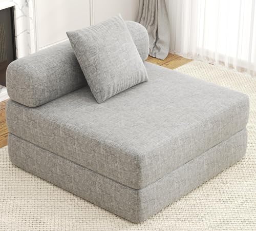 DURASPACE 99.5cm Klappsofa, Faltbare Matratze, Futon, umbaubarer Schlafsessel für Wohnzimmer/Gästezimmer/Heimbüro/Wohnung (Chenille-Grau) von DURASPACE