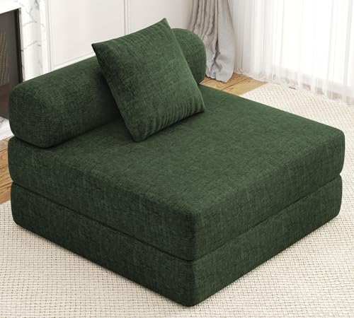 DURASPACE 99.5cm Klappsofa, Faltbare Matratze, Futon, umbaubarer Schlafsessel für Wohnzimmer/Gästezimmer/Heimbüro/Wohnung (Chenille-Grün) von DURASPACE