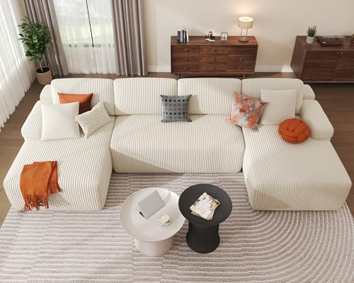 DURASPACE Cloud-Sektionalsofas für das Wohnzimmer, modulares U-förmiges Sofa mit tiefer Sitzfläche, Schlafsofa aus Cord mit Memory-Schaum, Keine Montage erforderlich (beige) von DURASPACE