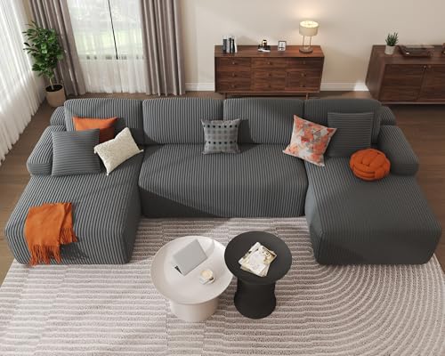 DURASPACE Cloud-Sektionalsofas für das Wohnzimmer, modulares U-förmiges Sofa mit tiefer Sitzfläche, Schlafsofa aus Cord mit Memory-Schaum, Keine Montage erforderlich (grau) von DURASPACE