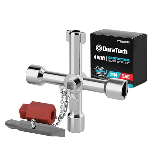 DURATECH 4 Wege Multifunktionale Utilities Schlüssel mit Bit, Universal Kreuz Schaltschrank, Zinklegierung, Multifunktionsschlüssel für Schaltschränke Wasserzähler Ventil von DURATECH