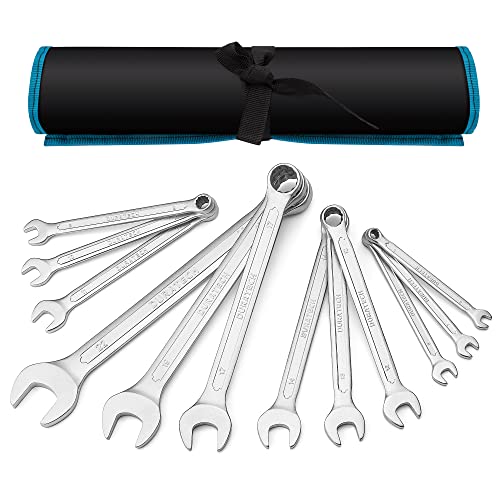 DURATECH Ringmaulschlüssel Set Gabelringschlüssel-Satz, 12-teilig Set, SW 6-22mm, DIN 3113, Chrom-Vanadium-Stahl, Matt verchromt, mit Rolltasche von DURATECH