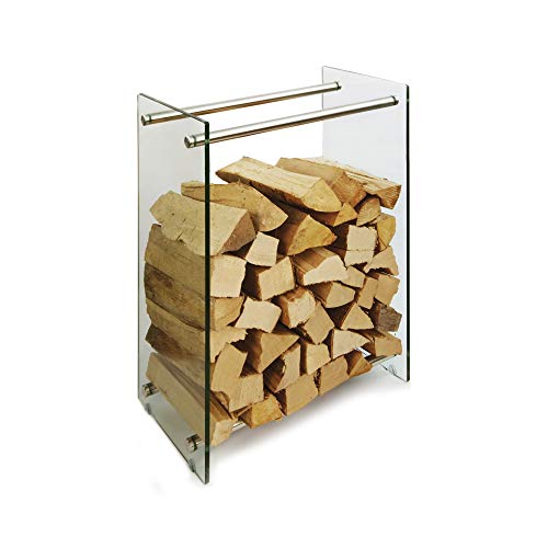 Kaminholzregal Holzregal Kaminholz-Ständer, 12 mm Sicherheitsglas - Holzaufbewahrung Holzständer Feuerholzregal Glas Kaminholz Kaminholzablage Kaminholzhalter klar 350 mm x 400 mm x 600 mm (LxBxH) von DURAWOOD