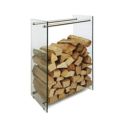 Kaminholzregal Holzregal Kaminholz-Ständer, 12 mm Sicherheitsglas - Holzaufbewahrung Holzständer Feuerholzregal Glas Kaminholz Kaminholzablage Kaminholzhalter klar 350 mm x 600 mm x 1000 mm (LxBxH) von DURAWOOD