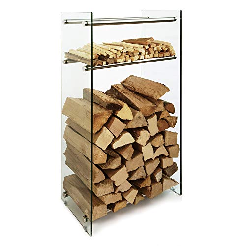 Kaminholzregal Holzregal Kaminholz-Ständer, 12 mm Sicherheitsglas - Holzaufbewahrung Holzständer Feuerholzregal Glas Kaminholz Kaminholzablage Kaminholzhalter klar 350 mm x 600 mm x 1200 mm (LxBxH) von DURAWOOD