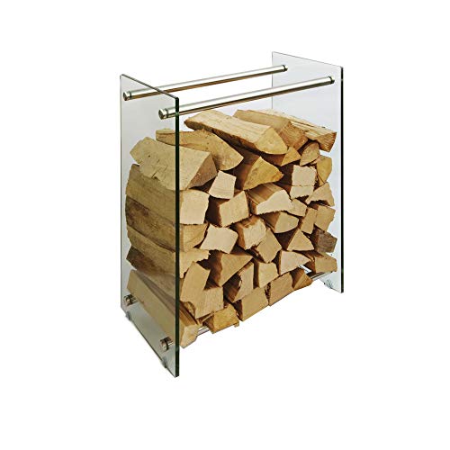 Kaminholzregal Holzregal Kaminholz-Ständer, 12 mm Sicherheitsglas - Holzaufbewahrung Holzständer Feuerholzregal Glas Kaminholz Kaminholzablage Kaminholzhalter klar 350 mm x 600 mm x 800 mm (LxBxH) von DURAWOOD