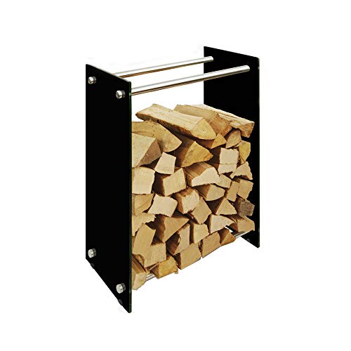 Kaminholzregal Holzregal Kaminholz-Ständer, 12 mm Sicherheitsglas - Holzaufbewahrung Holzständer Feuerholzregal Glas Kaminholz Kaminholzablage Kaminholzhalter schwarz 350 mm x 400 mm x 600 mm (LxBxH) von DURAWOOD