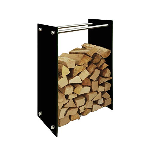 Kaminholzregal Holzregal Kaminholz-Ständer, 12 mm Sicherheitsglas - Holzaufbewahrung Holzständer Feuerholzregal Glas Kaminholz Kaminholzablage Kaminholzhalter schwarz 350 mm x 600 mm x 1000 mm (LxBxH) von DURAWOOD