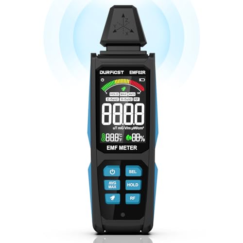 EMF Messgeräte, DURFICST 5-in-1, Wiederaufladbarer Digitaler Strahlungsdetektor für Elektromagnetische Felder für EF-, RF-, MF- und WiFi-Signale Sowie 5G, Mobilfunkmasten, Smart Meter, WiFi, Bluetooth von DURFICST