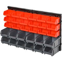 Aufbewahrungs-System Wandregal mit Stapelboxen, 30 Boxen, 2 Lochplatten, 37,5 cm x 18 cm x 63 cm, Rot + Grau+ Schwarz - Rot+Grau+Schwarz von DURHAND