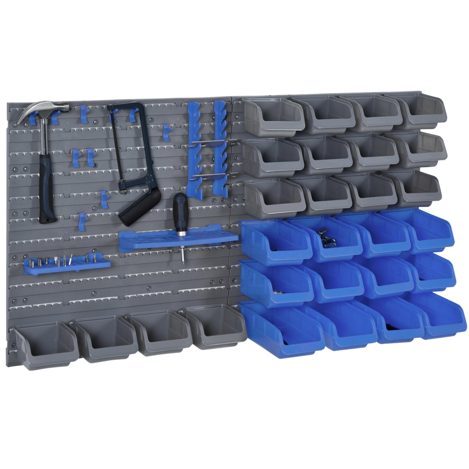 DURHAND Wandregal mit Stapelboxen 44 tlg Hakenset PP Blau 54x22x95 cm von DURHAND