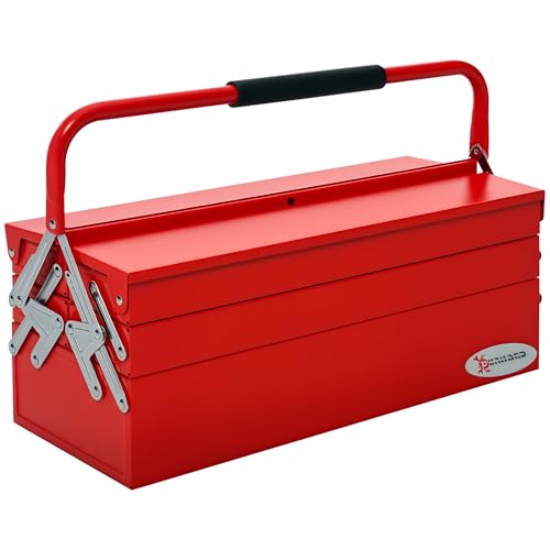 DURHAND Werkzeugkoffer Werkzeugkiste 5 Fächer aufklappbar Stahl (SPCC) Rot 56 x 20 x 41 cm von DURHAND