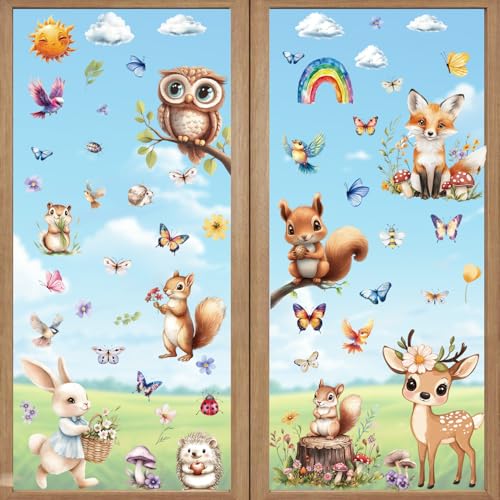 Fensterbilder Frühling Deko Selbstklebend Vogel Blumen Aufkleber Fenster Kinder Fensterbilder Frühling selbstklebend Fensteraufkleber Vögel auf Ast Fenstersticker Wohnzimmer von DURINM