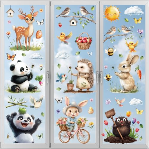 Fensterbilder Frühling Deko Selbstklebend Vogel Blumen Aufkleber Fenster Kinder Fensterbilder Frühling selbstklebend Fensteraufkleber Vögel auf Ast Fenstersticker Wohnzimmer von DURINM