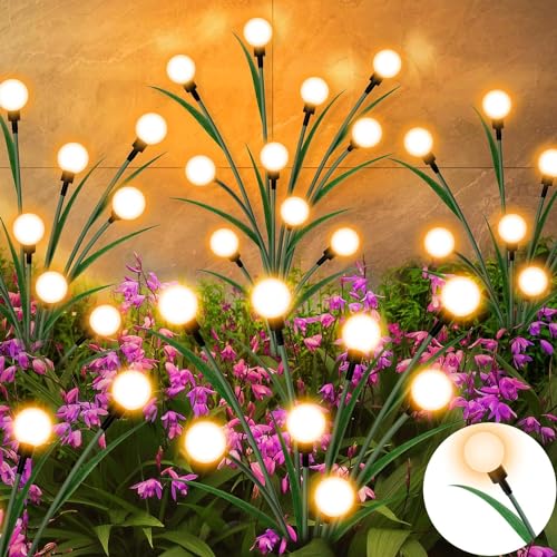 Sakulight Solar Garten Lichter, 8LED Solar Glühwürmchen Lichter im Freien wasserdicht, Solar Garten dekorative Lichter Hof Patio Weg Dekoration, warm weiß 2PACK mit Blättern von Sakulight