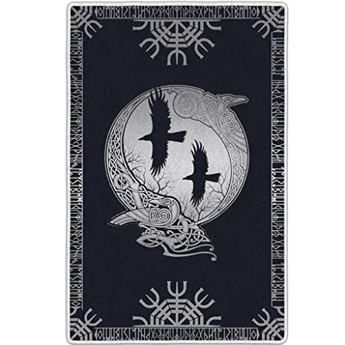 DUSALA Shaggy Flanell Wikinger Teppich, Nordische Mythologie Odins Raben Teppich, Zimmer Schlafzimmer Geschenke für Kinder (Color : Black, Size : 90 x 150CM) von DUSALA