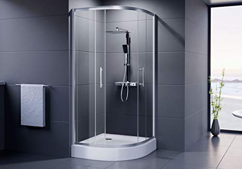 Duschmeister Duschkabine Economy Runddusche 90x90 x 185 cm Höhe Viertelkreisdusche Radius 550 mm Halbkreisdusche Dusche rund mit ESG-Einscheibensicherheitsglas 90 bzw. 900 mm breit von DUSAR