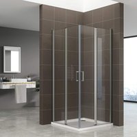 Duschkabine in der Höhe 190 cm, Eckeinstieg mit Falttüren aus 6 mm durchsichtigem esg - Sicherheitsglas DGK60 70x70 cm - Duschbär von DUSCHBÄR
