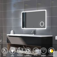 100x60cm led Badezimmerspiegel Badspiegel mit Beleuchtung Wandspiegel mit Touch, Antibeschlage, 3-Fach Lupe, Uhr, 3Farbe Dimmbar 2700-6500k, Doppelte von DUSCHPARADIES-DE