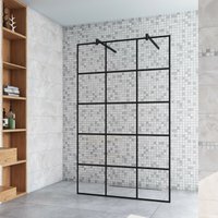 Duschparadies-de - 117.7x200cm+ mit 2 140cm Schwarz Stabilisator 8mm Nano Sicherheitsglas Walk in Gittermuster Streifen Duschwand Duschabtrennung Duschparadies-de - 117.7x200cm+ mit 2 140cm Schwarz Stabilisator 8mm Nano Sicherheitsglas Walk in Gittermuster Streifen Duschwand Duschabtrennung von DUSCHPARADIES-DE