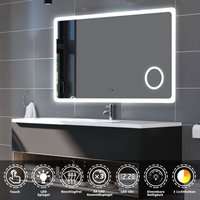 Duschparadies-de - 160x100cm led Badezimmerspiegel Badspiegel mit Beleuchtung Wandspiegel mit Touch, Antibeschlage, 3-Fach Lupe, Uhr, 3Farbe Dimmbar von DUSCHPARADIES-DE