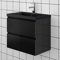 60 cm Badezimmermöbel Set Unterschrank soft close 2 Schubladen Schwarz Hochglanz Selbstmontierter Unterschrank Schwarz Mineralguss waschtisch von DUSCHPARADIES-DE