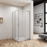 70x70x185cm Duschkabine Duschabtrennung Eckeinstieg Echtglas Schiebetür Dusche Duschwand - Transparent von DUSCHPARADIES-DE